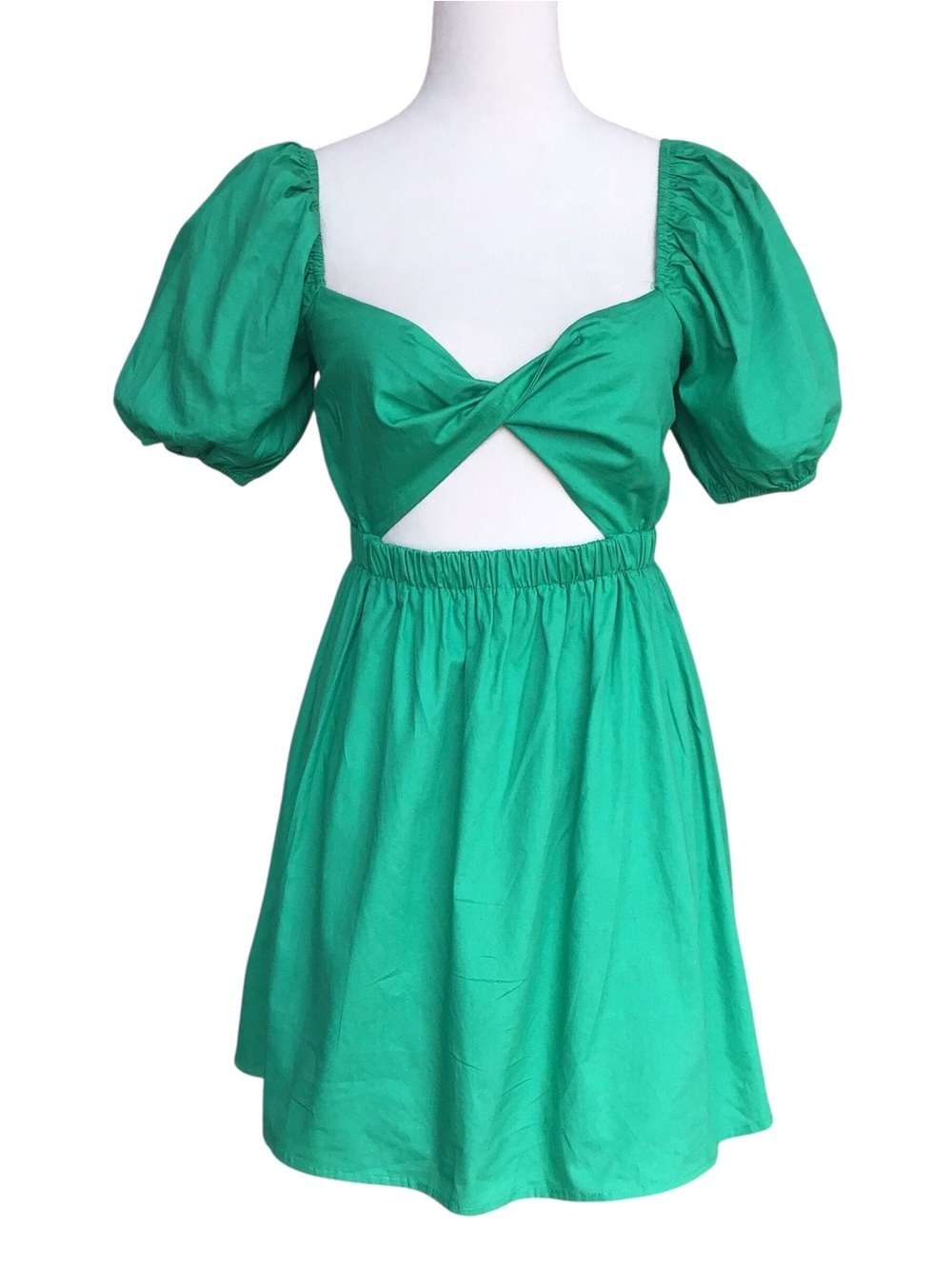 Le Lis Emerald Green Mini Dress with Puff Sleeves